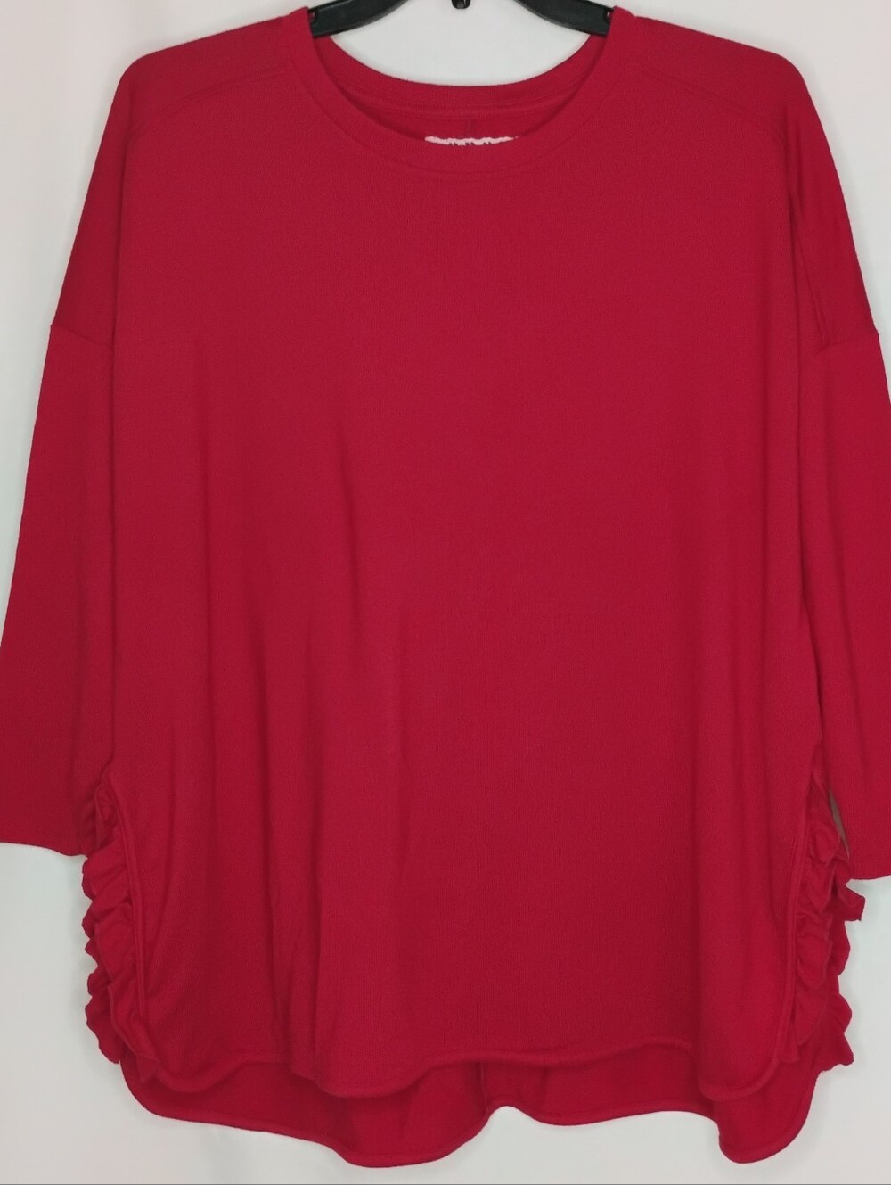 Women's Size 2X Cupio Red Sweater Ruffled Hem Splits Soft Stretch Warm Pullover